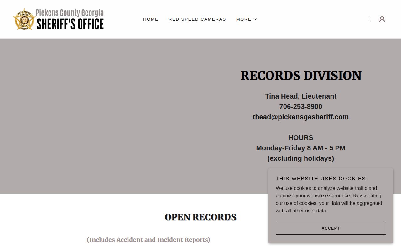 Pickens County Sheriff records request information for booking records