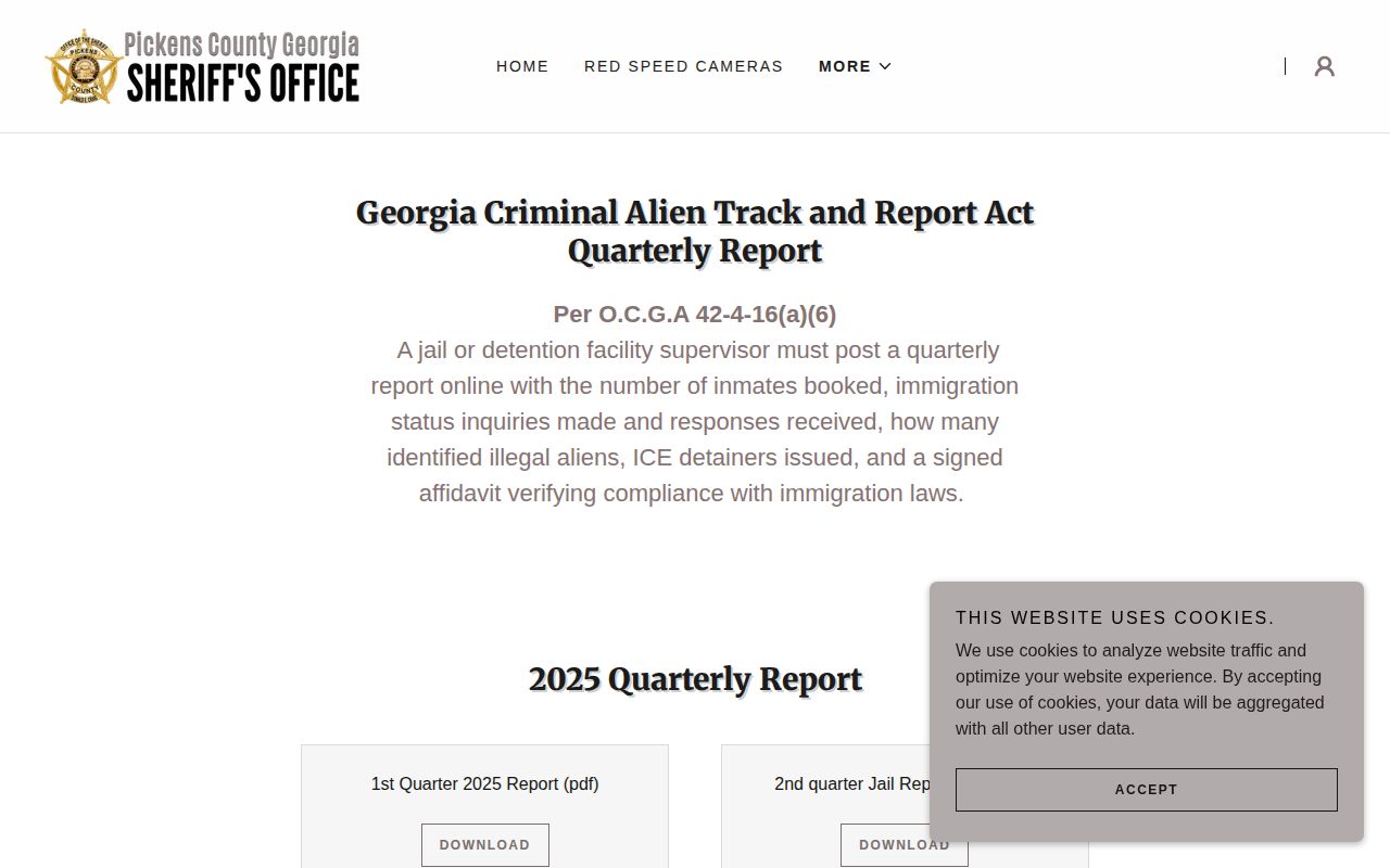 Pickens County Sheriff Criminal Alien Track aggregate jail reports