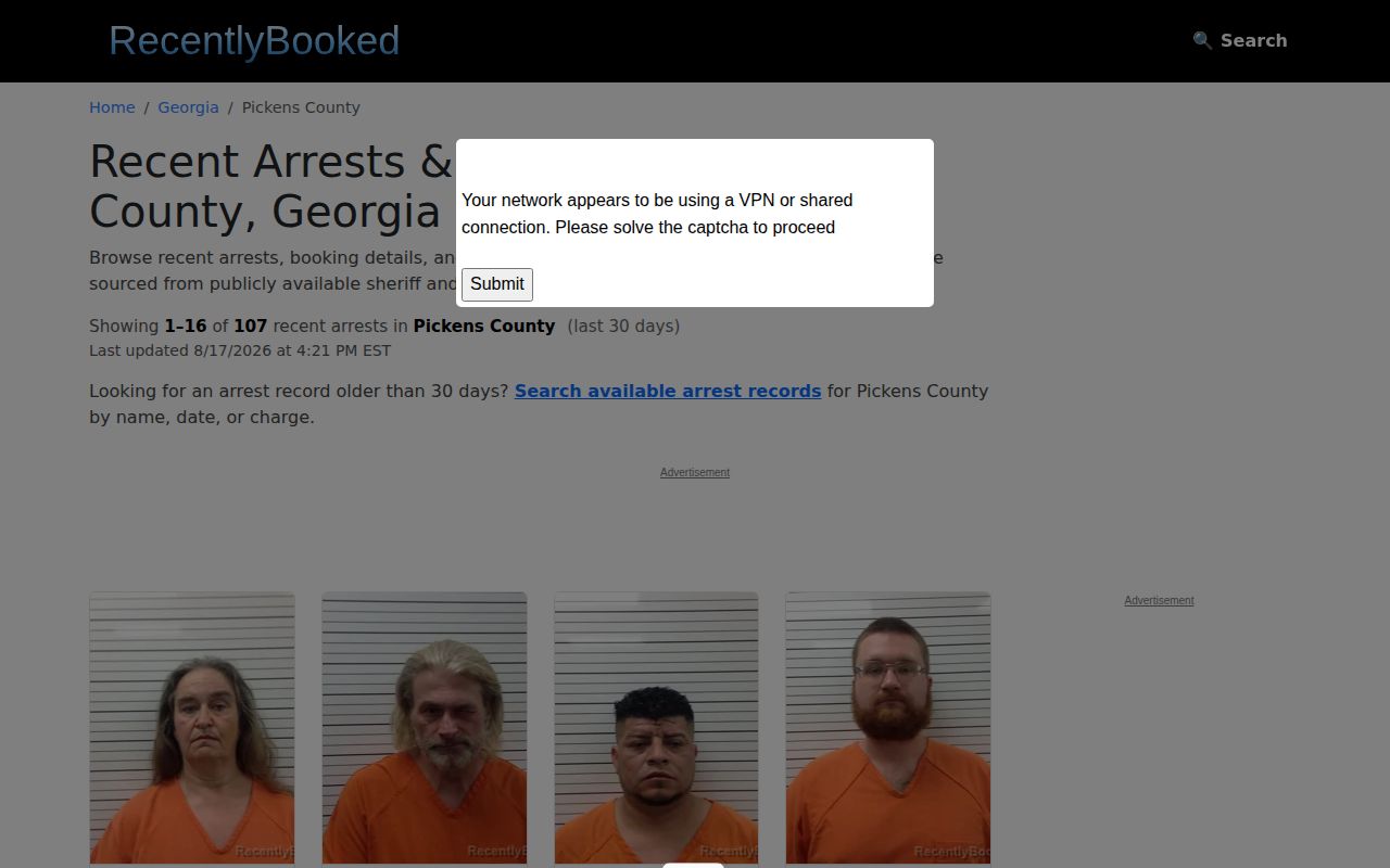 FetchYourNews Pickens County arrest-report archive