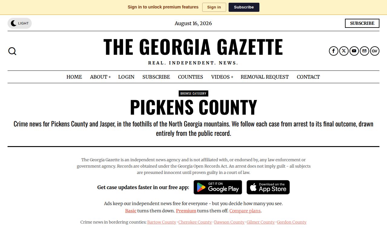 Georgia Gazette Pickens County unofficial booking-photo crime news page